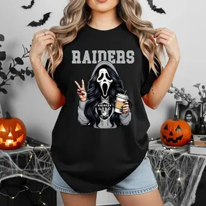 Raiders Coffee Lover Sweatshirt Cute Raiders Inspired Halloween Graphic Pullover Comfy Cotton Crew Neck T-shirt for Women,Unisex Crewneck T-shirt for Men And Women
