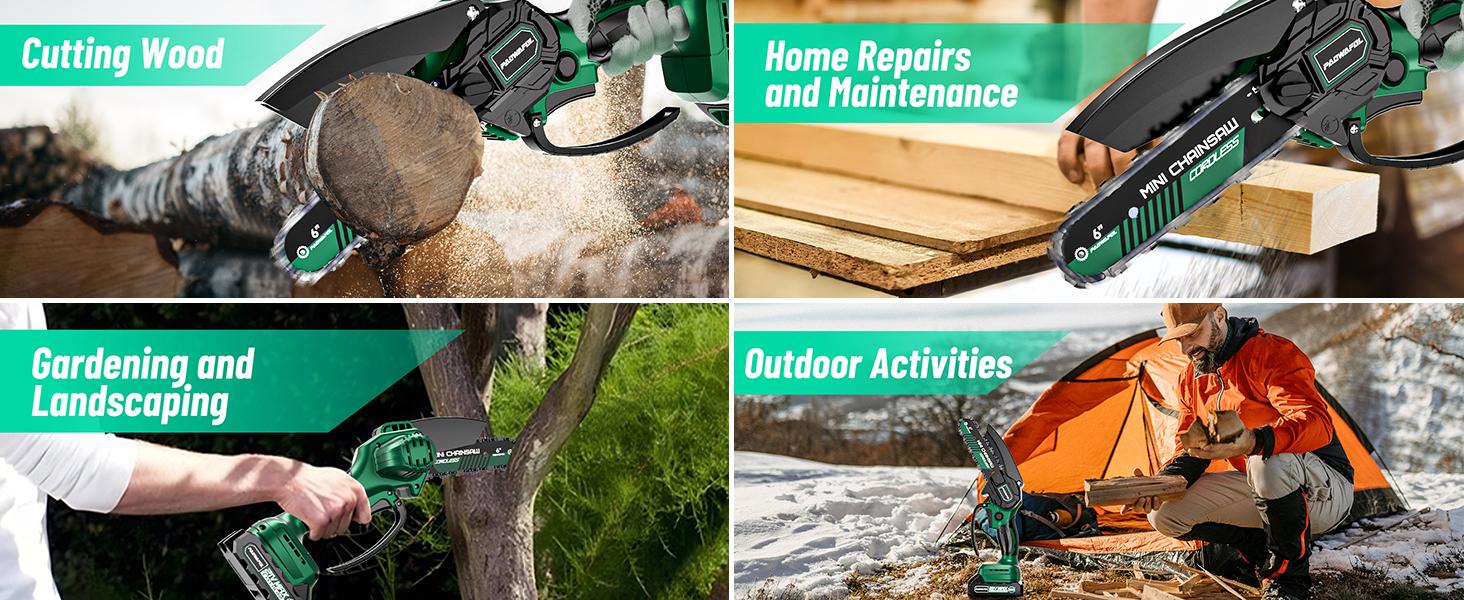 PAOWAFOL Mini Chainsaw 6-Inch Compact Handheld Electric Chain Saw with 2 Batteries  Security Lock for Efficient Wood Cutting, Tree Trimming, and Pruning - Gift for husband,dad,father,men-Homeowners, Gardeners, and DIY Enthusiasts