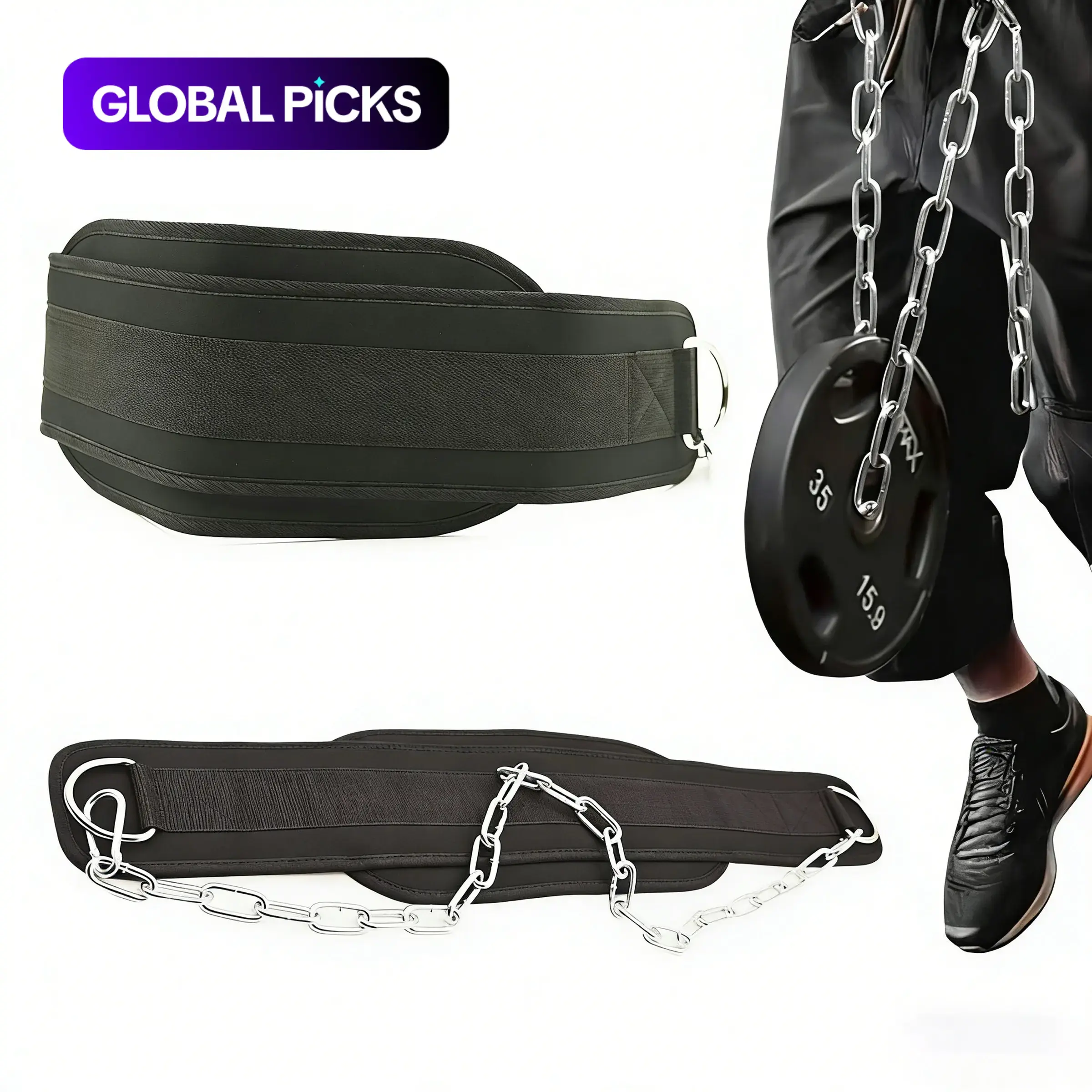 Weighted Pull-Up Belt with Chain, Weightlifting, Squat & Dip Belt for Heavy-Duty Lifting, Strength Training and CrossFit Workouts, Gym Gear, Training Fitness Equipment, Muscle Training Equipment #GLOBAL PICKS
