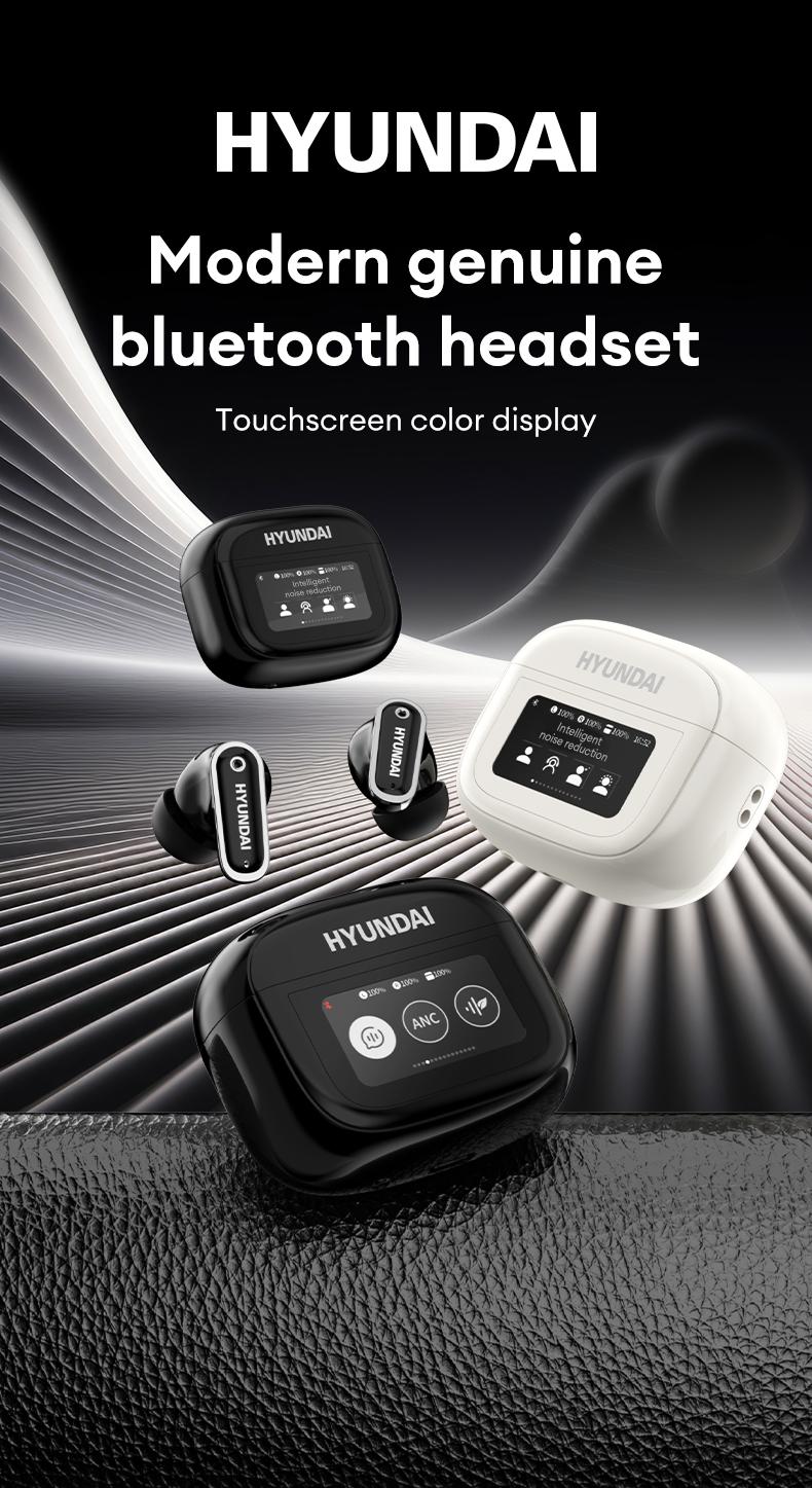 HYUNDAI Y22 In-Ear Wireless Headphones with 2025 Bluetooth 5.4, Touch Smart Screen, ANC Noise Reduction, Anti-Loss Function, High-Fidelity Audio Decoding, Ergonomic Comfortable Fit, Compatible with Mainstream Devices, Earbuds for Music & Calls