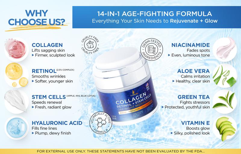 Collagen Retinol & Stem Cells Face Moisturizers Rejuvenating Skin Aging Support, Anti Aging Cream Hydrate Hydrating Moisture Colágeno | InstaSkincare Collagen Retinol & Stem Cells Face Moisturizers Rejuvenating Skin Aging Support, Anti Aging Cream Hydrate Hydrating Moisture Colágeno | InstaSkincare