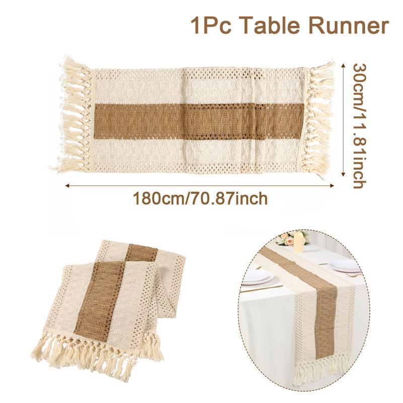 30*180cm Natural Burlap Boho Table Runner for Home Decor with Tassels Modern Farmhouse Table Decor Rustic Macrame Burlap Table Decoration for Living Room