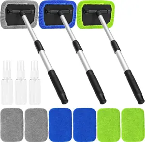 15 Pieces Windshield Cleaner Tool, Inside Car Window Cleaning Tool with 9 Microfiber Pads and 3 Spray Bottles, Windshield Cleaner Tool Auto Interior Exterior Glass Wiper Kit