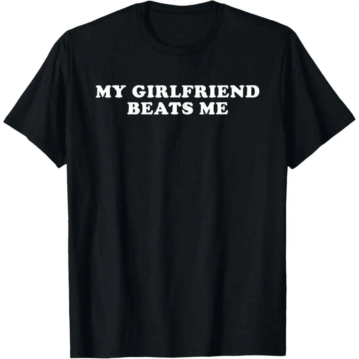 Cotton Short Sleeve Crewneck Shirts,Unisex Black Tee,"MY GIRLFRIEND BEATS ME" Trendy Streetwear Comfy Loose Fit Tops for Men Women - graphic tees,outdoor
