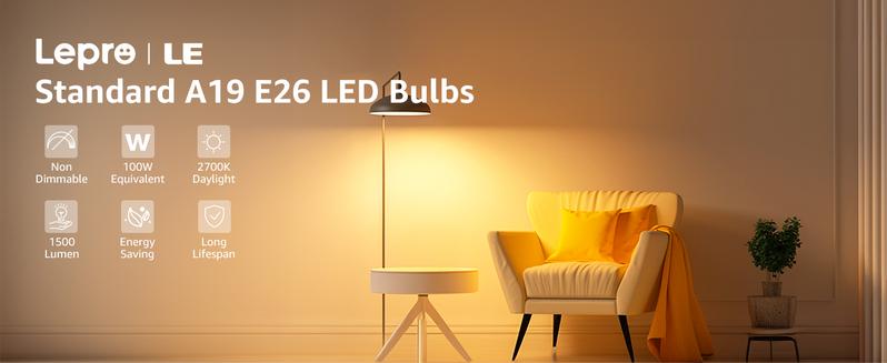 Lepro 100W Equivalent LED Light Bulbs, 14W 1500 Lumens 2700K Warm White and 5000K Daylight White Non-Dimmable, A19 E26 Standard Base, 10000 Hour Lifetime, Pack of 3