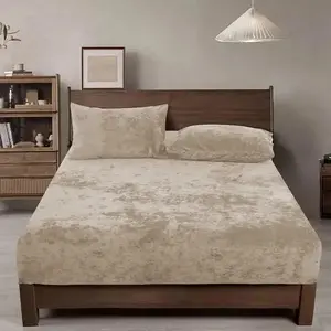 3pcs Milk Velvet Bed Sheet Set - Soft & Warm Solid Color Fitted Sheet with 2 Pillowcases, Deep Pocket Non-Slip Bedding for Autumn & Winter