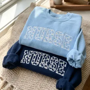 Embroidered Nurse Crewneck Sweatshirt, Floral Applique, Nurse Gift