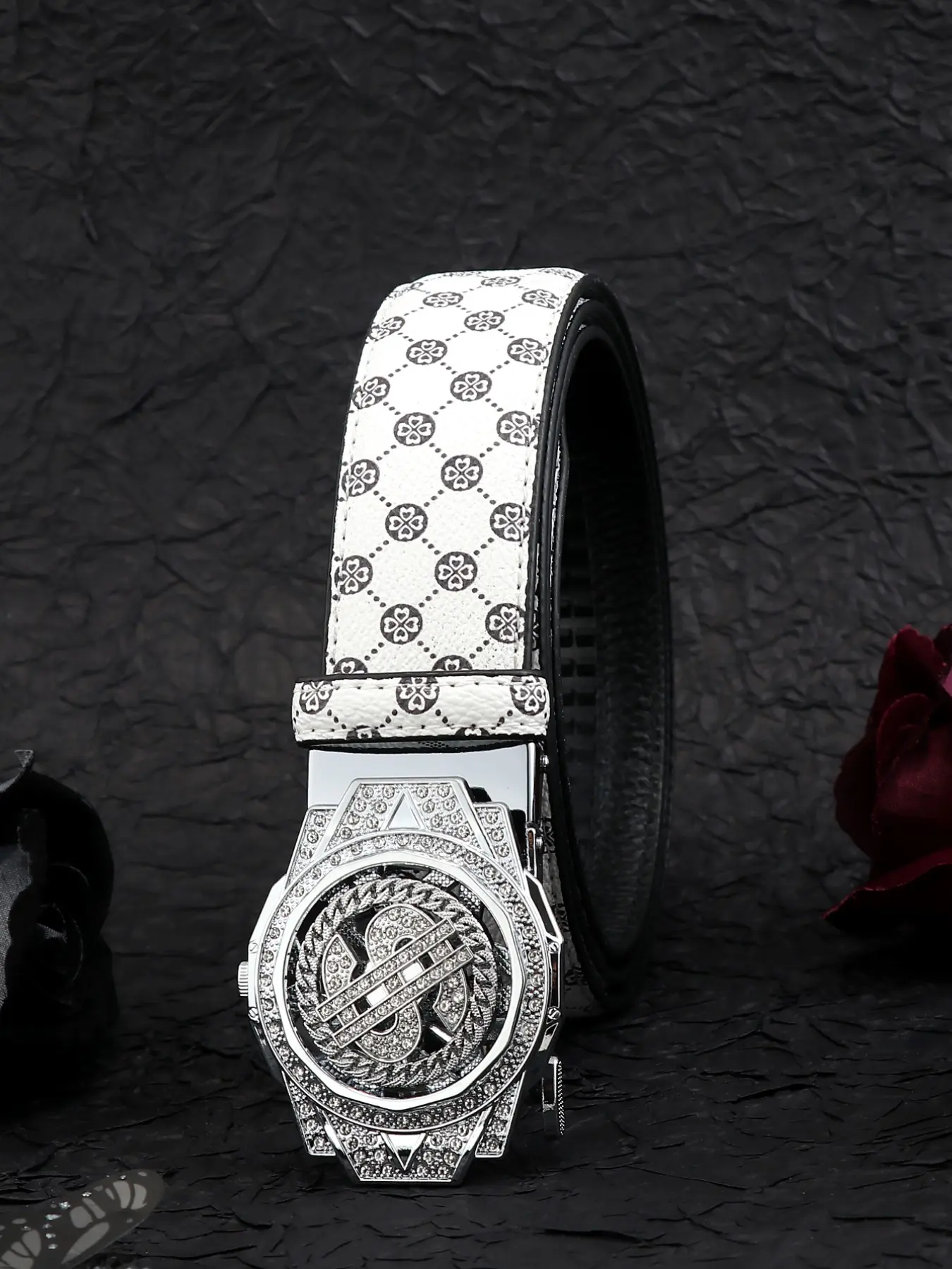 Men's Business Waist Belt with Rotating Dollar-Sign Automatic Buckle, Sparkling Western-Style Belt for Casual and Daily Wear, Business Fashion Belt, Stylish Belts