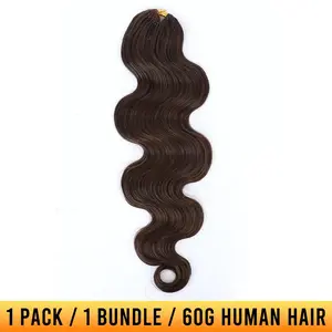 YGwigs #4 Dark Brown Body Wave Feather Crochet Hair Extension Human Hair Mircale Knots 60g