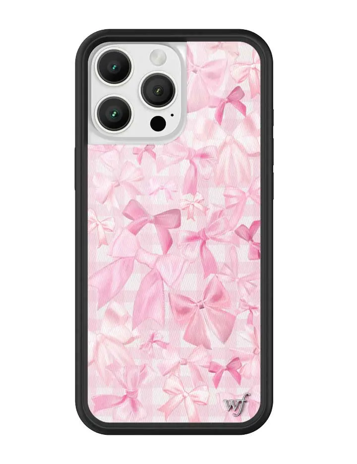 Bow Beau | Limited Edition Trendy iPhone Case | Raised Protective Black Bumper | Women Owned Small Business | Vibrant Shades of Pink Bow Aesthetic Cute Design Shining Sparkly Glitter | Safety Casing Protective | Gift for Her