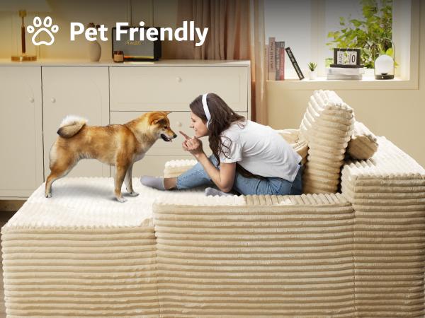 【2 Packages Shipping】Ovios 49" W Boneless Chaise Lounge and 59" W Oversized Round Sofa Bed - Sectional Sofa Set with Flexible Configuration, Plush Corduroy Fabric,No Assembly Required, 5 Pillows included