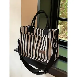 Striped Pattern Tote Bag, Summer 2024 Casual Large Capacity Shoulder Bag for Women, Versatile Casual Commuter Bag for Daily Used