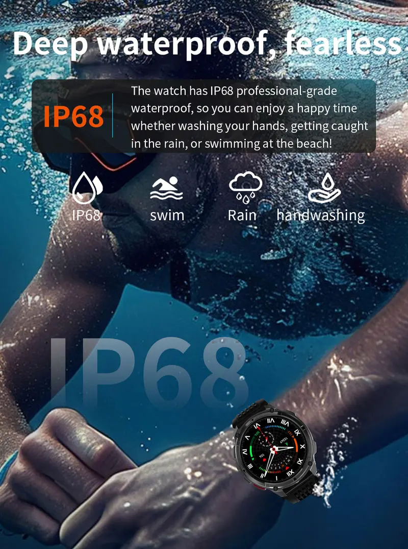 2026 Manly Style Smart Sports Watch for Men, Running Compatible with iPhone & Android - Wearable Device with LED Lights, Wireless Phone Call, Message, Voice Control, Weather, Stopwatch, Timer, 2026 Manly Style Sports Watch Gift for Men Dad Father
