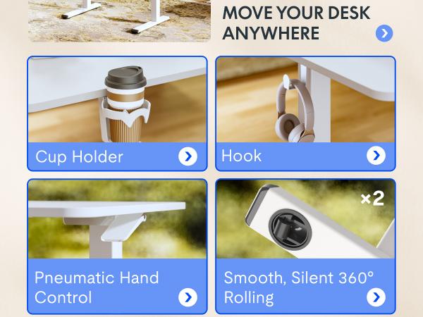 FLEXISPOT H7 PLUS Gas Spring Adjustable Standing Desk Mobile Rolling Sit-Stand Workstation with Wheel Cordless Manual Stand Up Desk for Small Room Home Office Bedside Work Sofa Setup Walking Pad Office