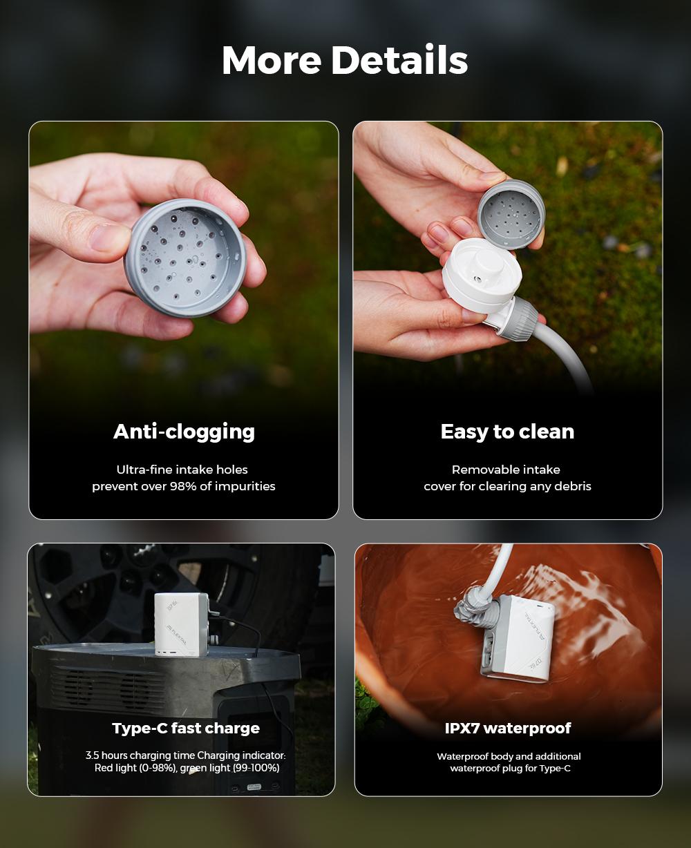 FLEXTAIL TINY Shower Ultralight Rechargeable Instant Outdoor Camping Shower Waterproof 3-Step Assembly Setup Lightweight Dual Modes Hiking Essentials Travel Accessories