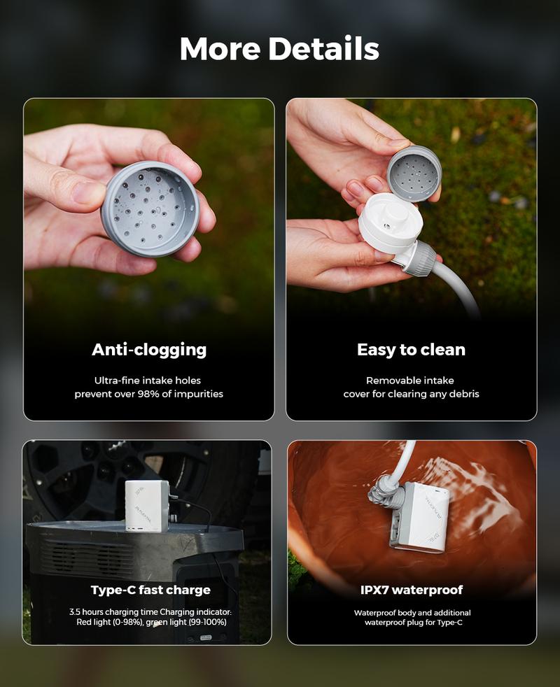 FLEXTAIL TINY Shower Ultralight Rechargeable Instant Outdoor Camping Shower Waterproof 3-Step Assembly Setup Lightweight Dual Modes Hiking Essentials Travel Accessories