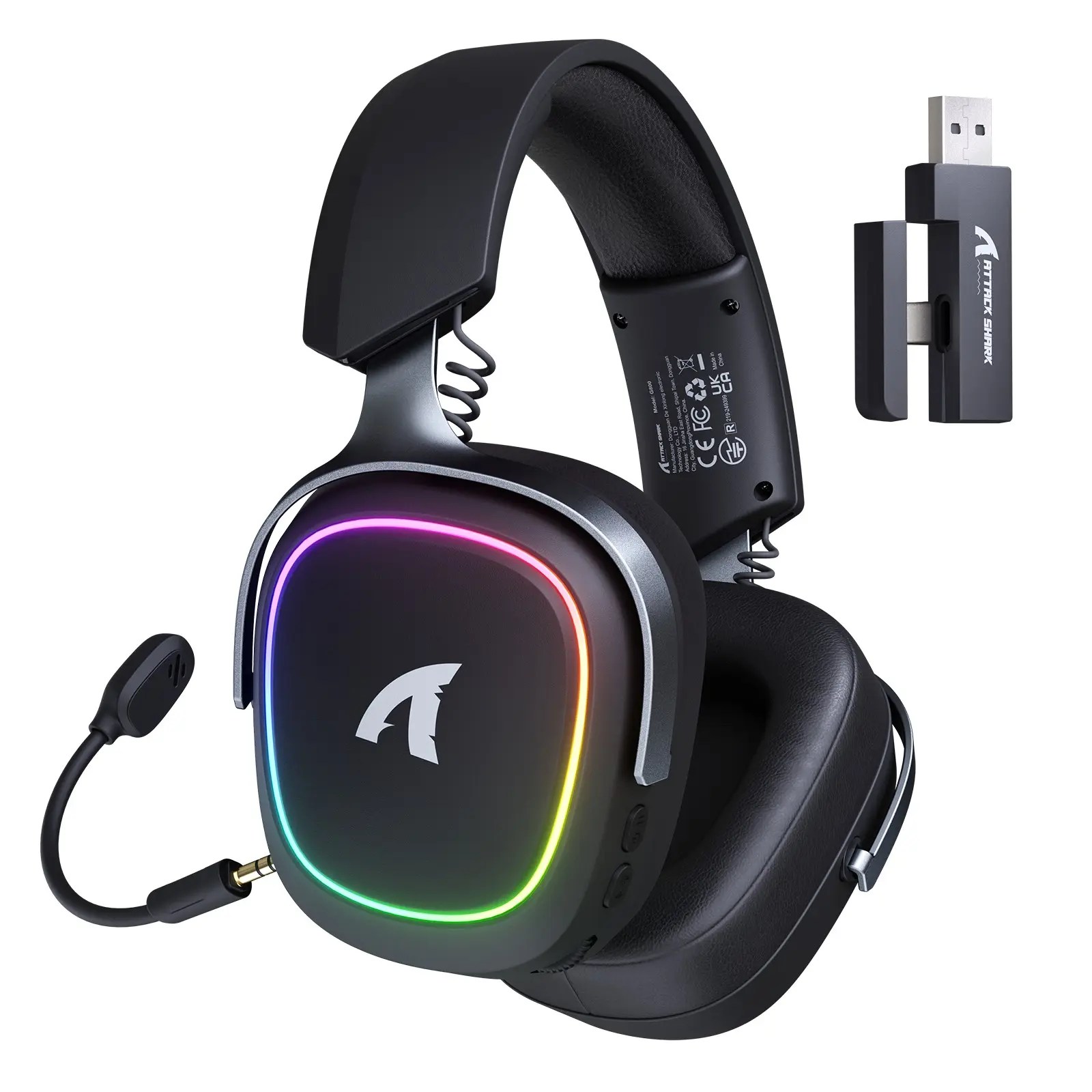 Attack Shark G800 Wireless RGB Gaming Headset, 7.1 Surround Sound, 50mm Drivers, Wired/2.4GHz/BT Connection, Lightweight Aluminum Frame, Gaming Headphones with Mic