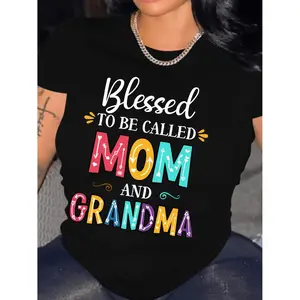 Mom Grandma Inspired Print Casual Short Sleeve Crew Neck Top for Spring and Summer