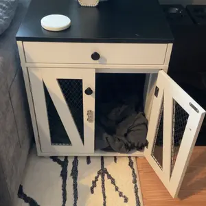 VOWNER Dog Crate Furniture, Wooden Dog Kennel End Table with USB Charging Station, Storage Drawer, Double Latched Door, Furniture-Style Crate Side Table for Small Dogs Under 25 lbs Indoor Use