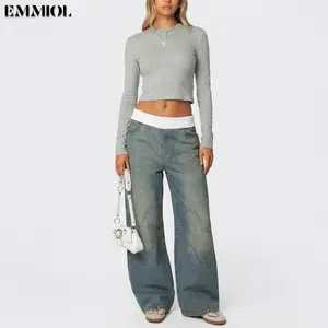 EMMIOL Women Y2K 90S Hip Hop Baggy Jeans Boyfriend Wide Leg Denim Pants Mid-High Rise Loose Streetwear Outfits