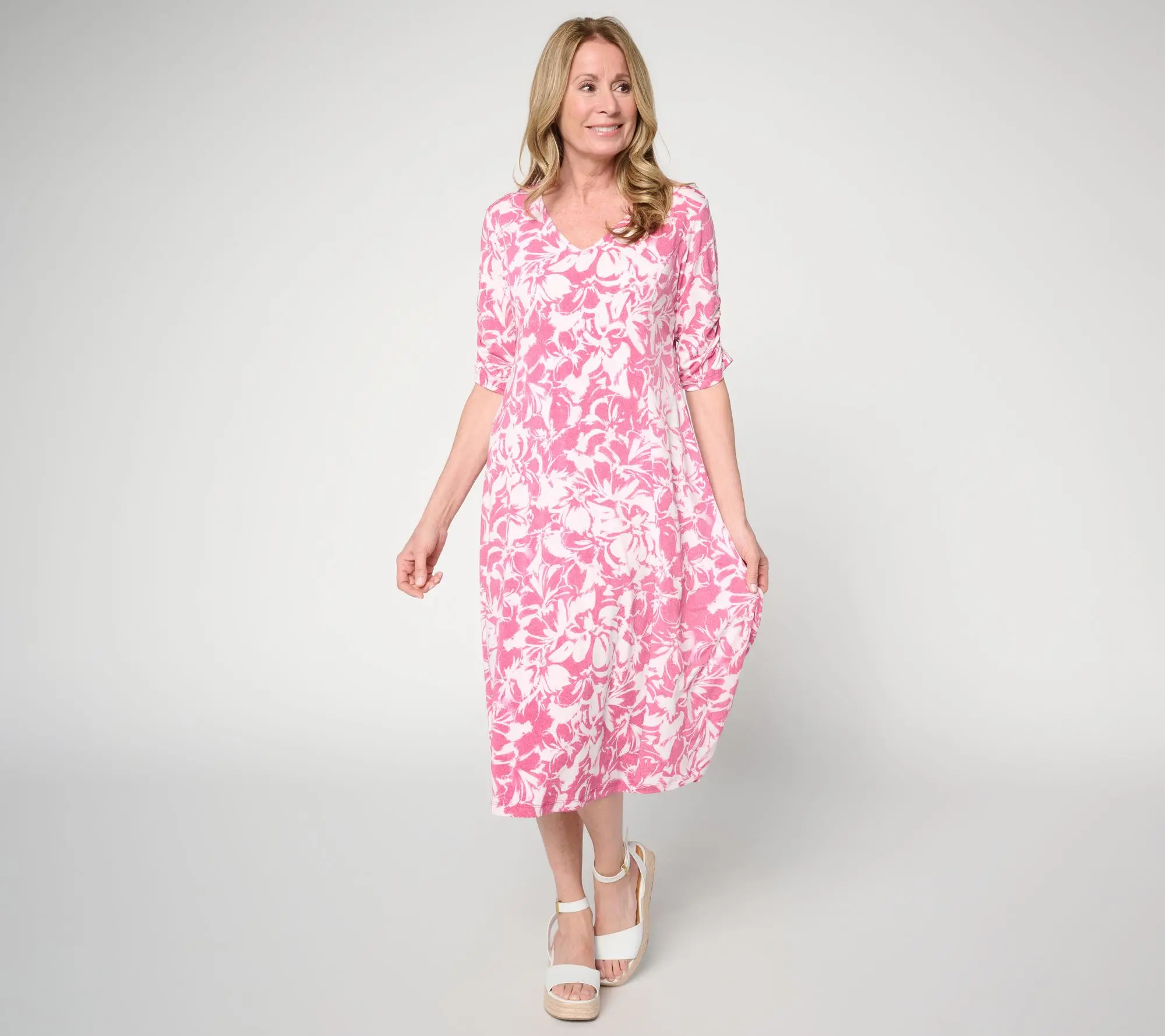 Susan Graver Regular Printed Liquid Knit Fit & Flare Midi Dressq
