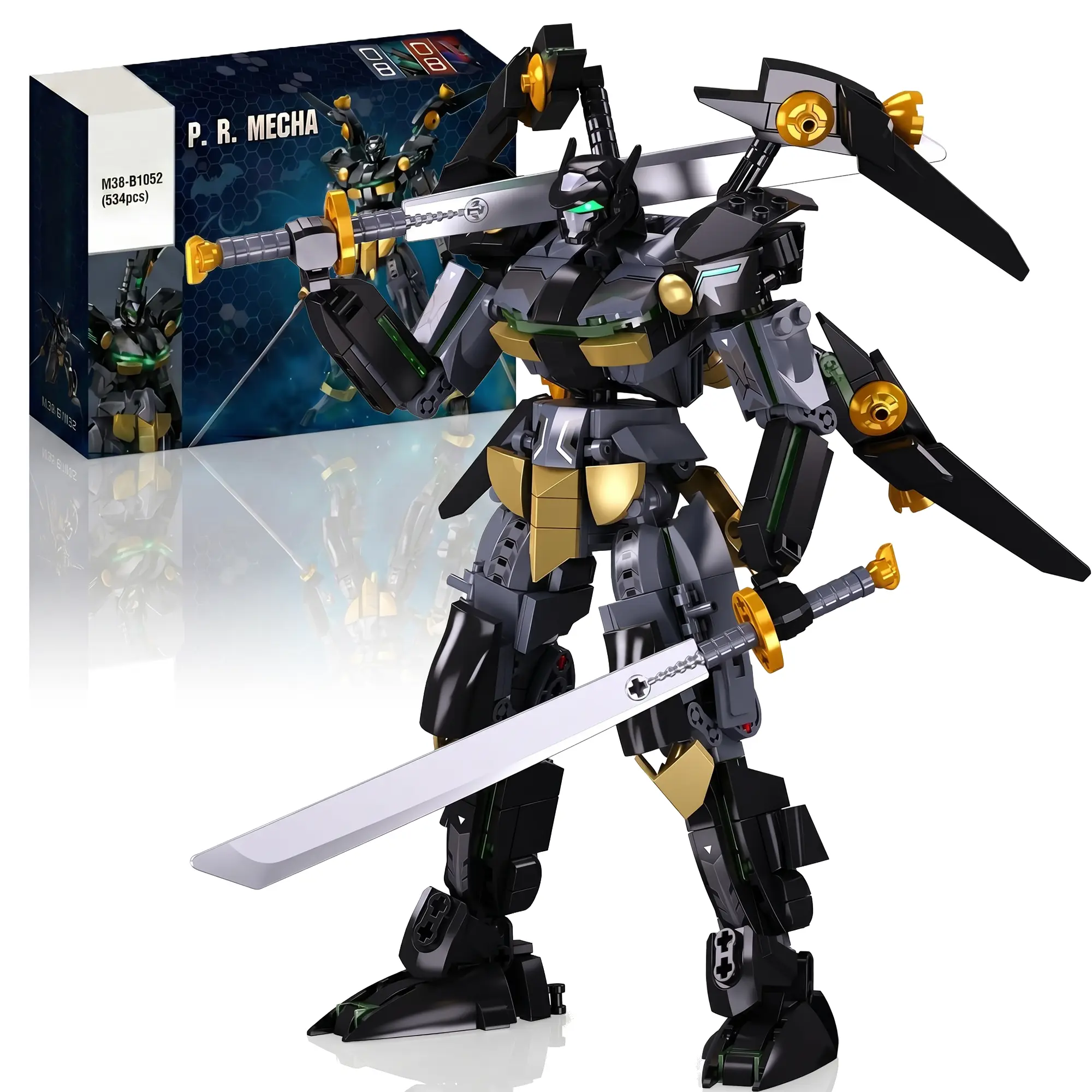 Black Knight Mecha Building Set, Dual-Blade Robot Action Figure Kit for Teens and Boys 8+, Action-Packed and Creative DIY Project, Cool Collectible Gift for Mech Enthusiasts, Striking Robotic Aesthetic for Shelf or Desk Display