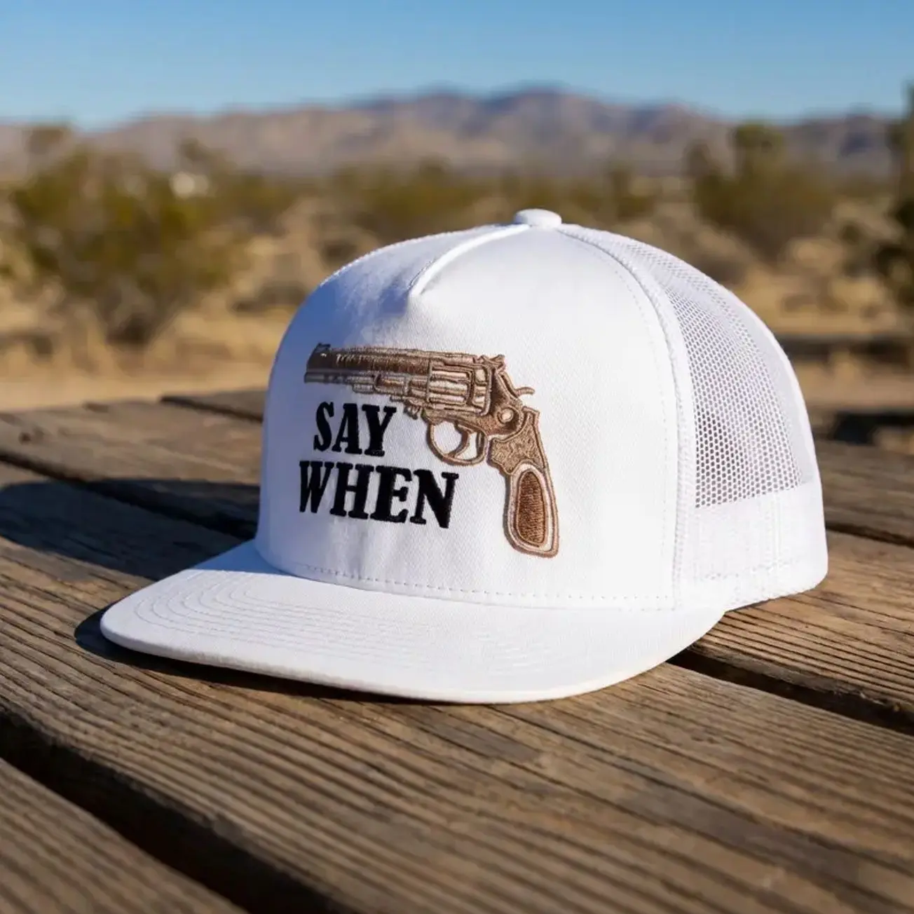 Embroidered Mesh Back Hat Adjustable Closure Flat Brim Unisex Casual Everyday Trucker Cap