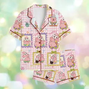 2026 Cute Pink Starfish Pajama Set Women, Kawaii Cartoon Sleepwear, Button Down Short Sleeve Pajamas, Soft Summer PJs, Cozy Lounge Set, Pajama Gifts for Her, Shorts & Pants | Custom Gift for Her | Bridesmaid Pajamas | Custom Jersey PJS
