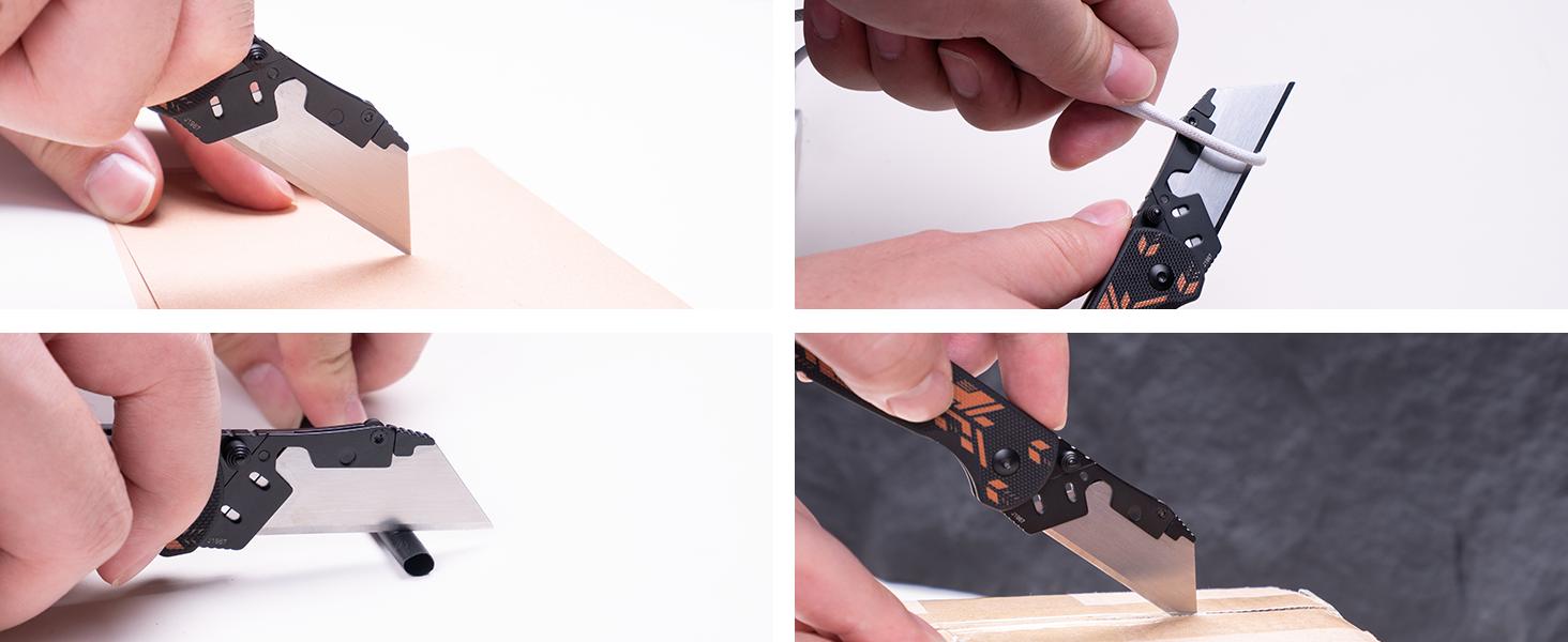 CJRB Boxer Folding Utility Knife, Quick Change Blade, Button Lock EDC Pocket Knife with G10 Handle, Mutitool Pocket Knife Includes 10PCS Total Blades for Everyday carry, Outdoor Camping and reusable foldable tool, lightweight tools, survival gear