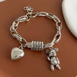 Retro Bracelet for Women Men Vintage Handmade Heart & Teddy Bear Charm Bracelet Birthday Gift Trendy Stylish Affordable Luxury