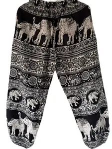 Elephant Pattern Loose Harem Trousers Women's Pants, trousers, 100% cotton, Handmade