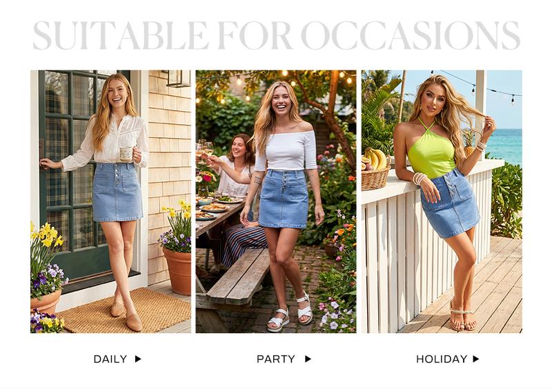 Sidefeel Women's Jean Skirt High Waist Summer Stretch Zimbaplatinum Denim Skirt Button Knee Length Skirt with Pockets