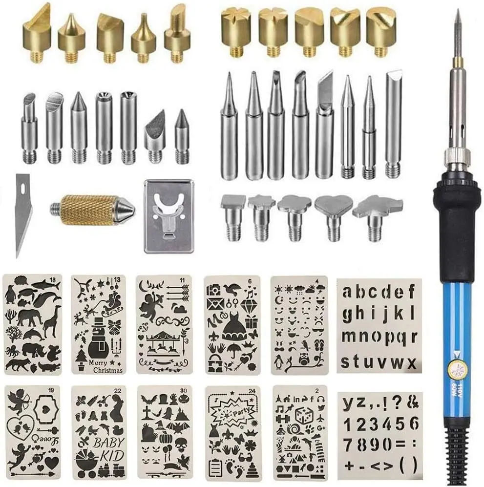 Kit,   Tool Adjustable Temperature Woodburning Pyrography Pen Kit for Adults 46 count (Blue)