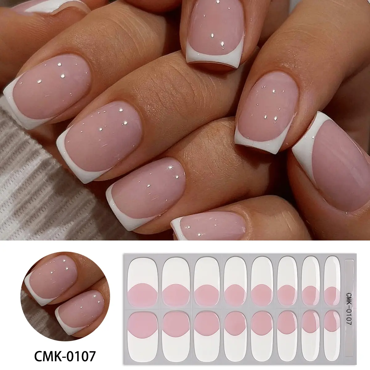16pcs French Style Self-Adhesive Gel Nail Strips, DIY Home Use Nail Art Decorations, No Bake Needed, Perfect for Women, French Tip Nails, Gel Nail Tips, Nail Art Stickers, Nail Art Supplies, Manicure Nail Art