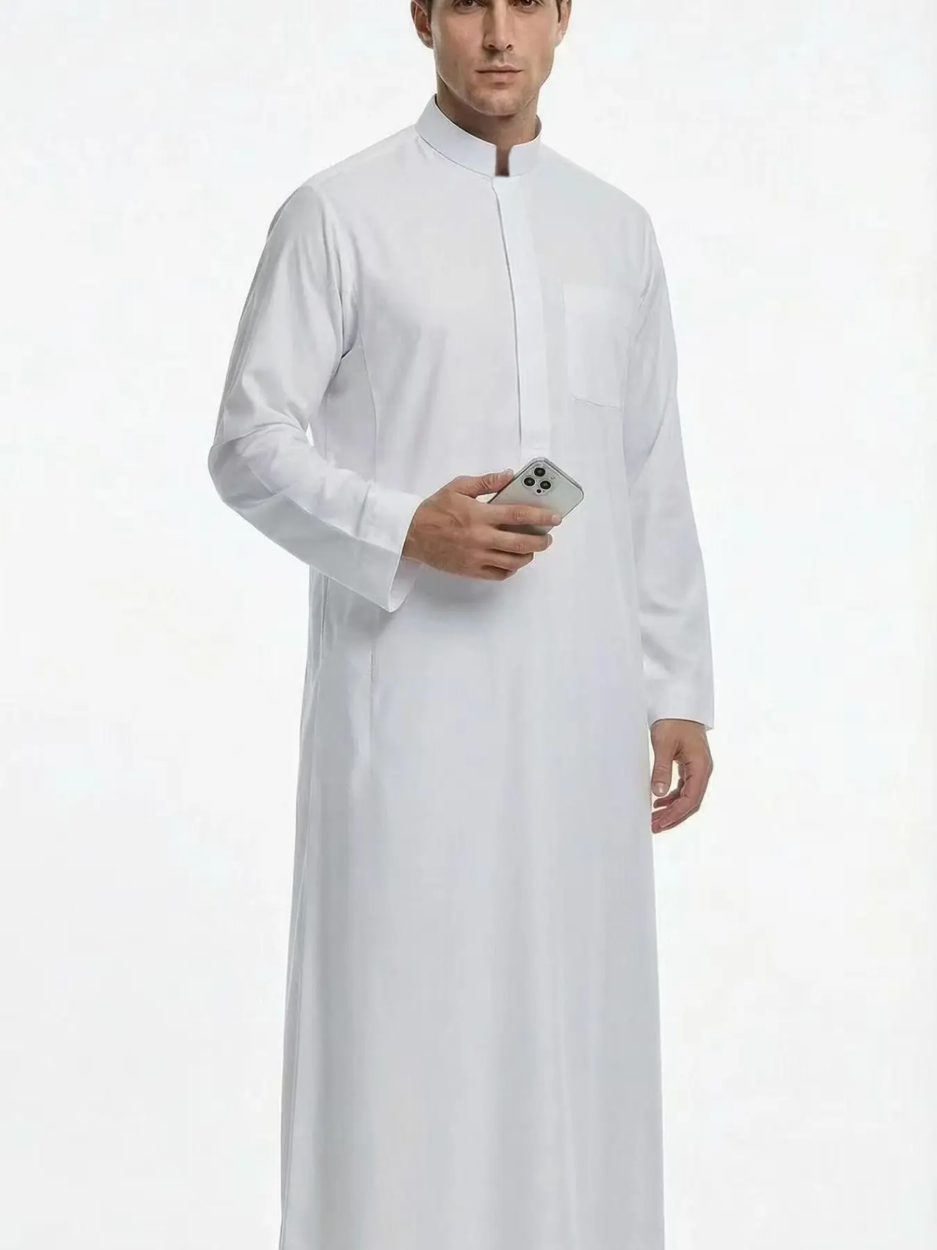 Islamic Arabic Traditional Clothing For Muslim, Ramadan Festival Celebration Wear, Classic Business Men's Collared Thobe, Muslim Thobe, Simple Style Gift Choice