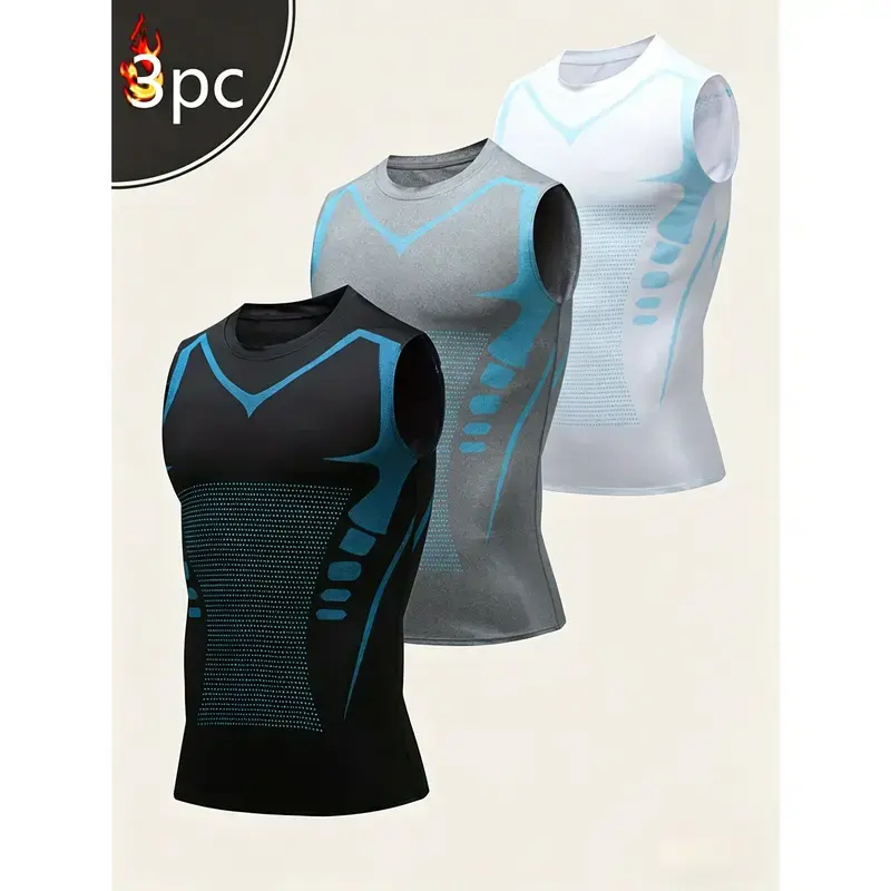 Men's 3-Pack Fitted Compression Shirts, Solid Sleeveless Quick-Drying Performance Tops for Sports & Training,travel essentials,camping essentials, Tank Tops, Compression T Shirt