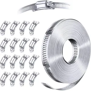 304 Stainless Steel Hose Clamp Kit - 12FT Cut-to-Fit Metal Strap with 8 Heavy-Duty Worm Gear Clamps & Fasteners for Pipe, Duct, Hose & Automotive