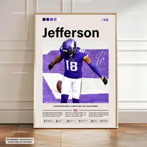 Justin Jefferson Poster, Jefferson Vikings, (Unframed) NFL Print, Football Fan Decor, Minnesota Vikings Artwork, Jefferson Wall Art, NFL Star