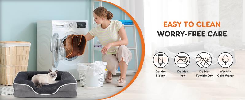 Orthopedic Dog Bed, Memory Foam Pet Bed for Small Dogs & Cats with Washable Removable Cover Non-Slip Base Waterproof Liner Egg Crate Foam for Improved Sleep