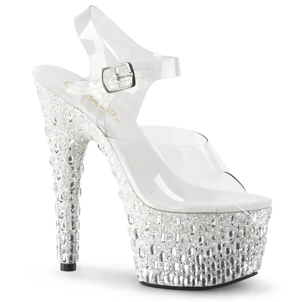 Pleaser Adore-708MR-5 Women's Platform Sandals, 7" Stiletto High Heels with Glitter & Stone Accents for Evening Parties, Evening Party Shoes, High Heels Shoes