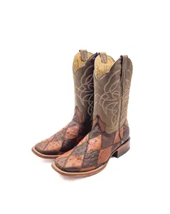 Cowboy Boot Ostrich Patchwork Brown Cowboy Boot Ostrich Patchwork Brown