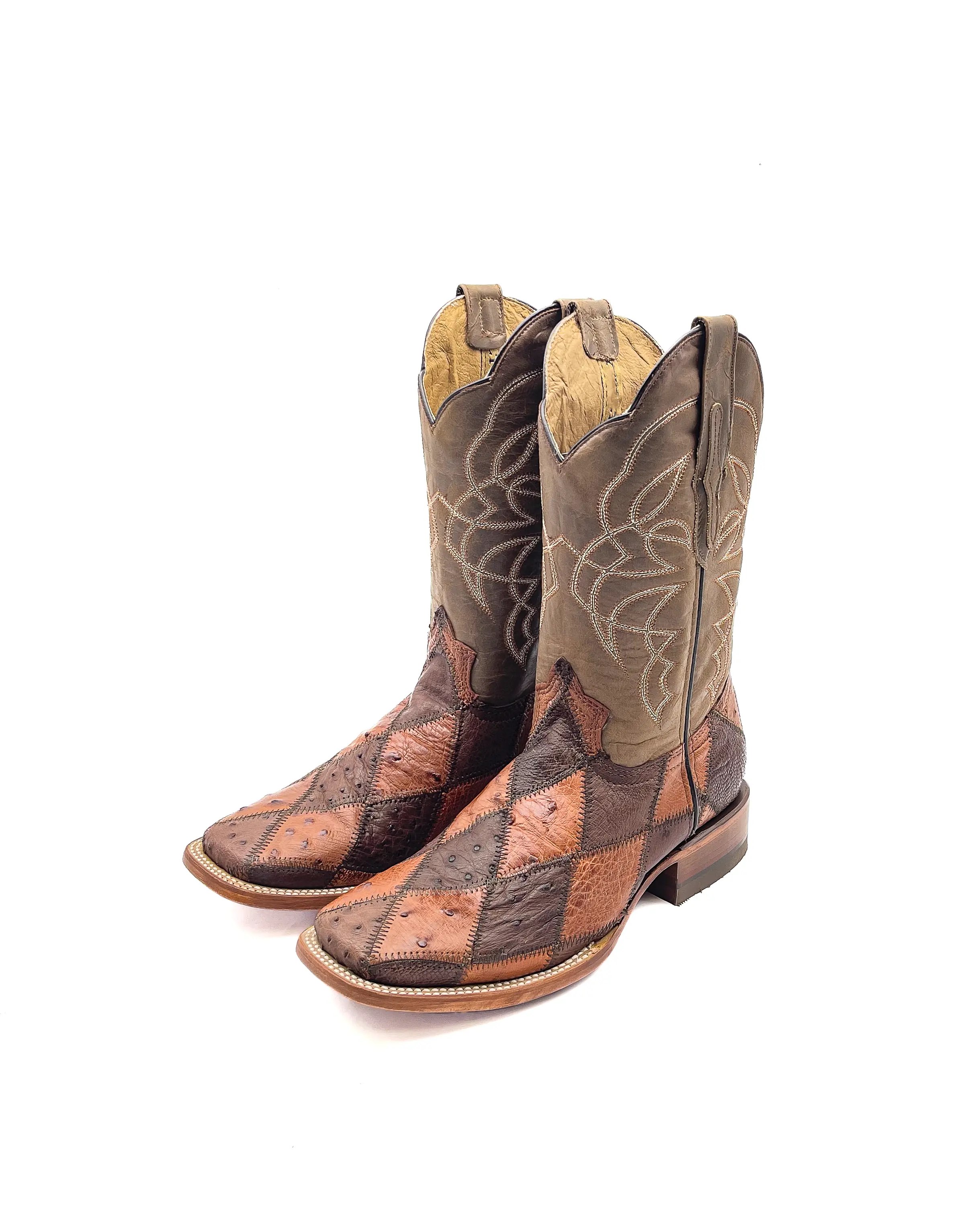 Cowboy Boot Ostrich Patchwork Brown Cowboy Boot Ostrich Patchwork Brown