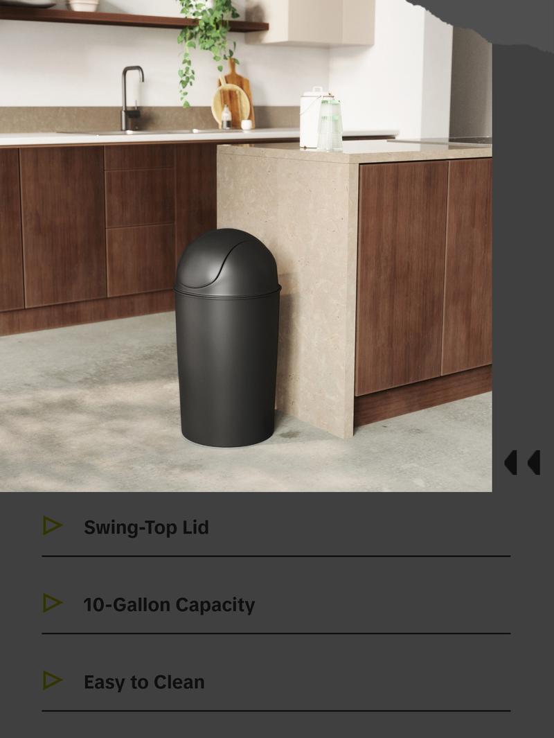 Umbra Grand Trash Can, 10-Gallon Swing-Top Kitchen Trash Bin with Lid, Durable for Home & Office - 1 Pack Bin Box