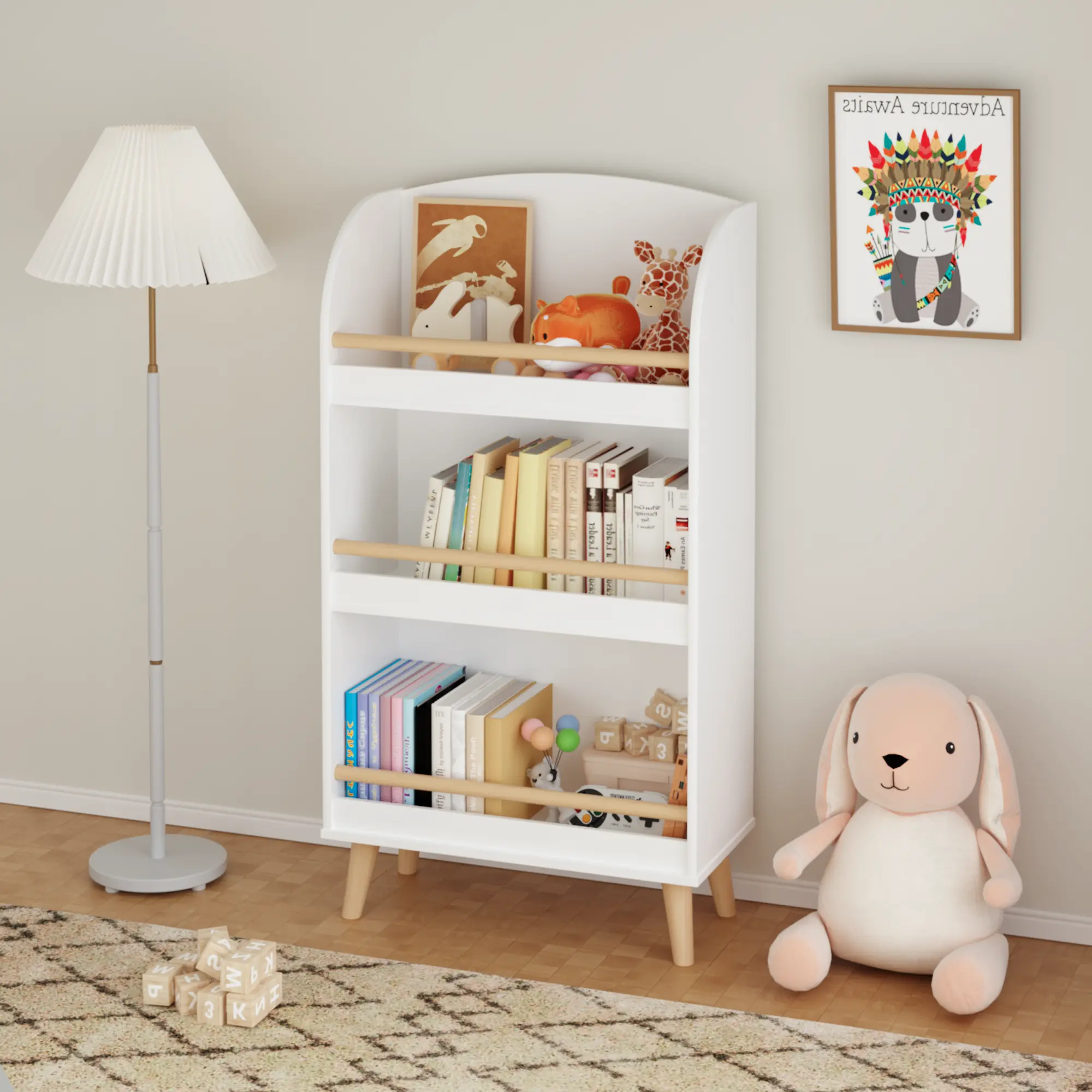 Dufominc White 3-Tier Kids' Design Bookshelf - Indoor Furniture, Toy Storage Organizer Cabinet