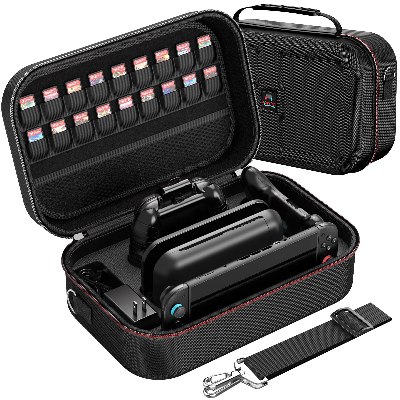 Switch 2 Carry Case Compatible with Switch 2,with 18 Games Cartridges Waterproof and Dustproof Travel Case for Switch 2 and Switch 2 Accessories，with Handles and Shoulder Straps