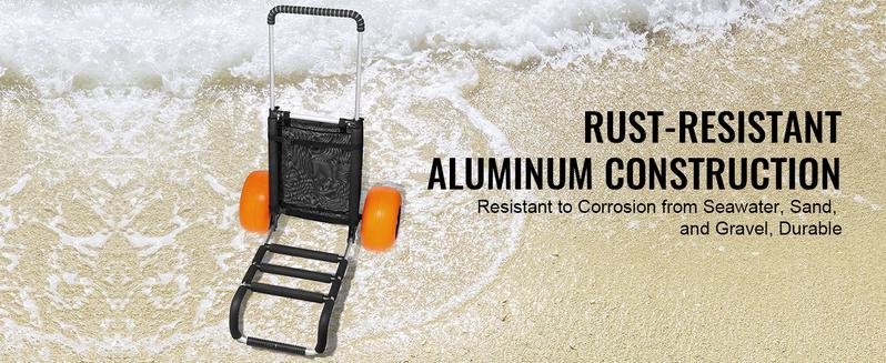 VEVOR Beach Dolly with Big Solid Wheels for Sand,  29.9" x 15.4" Cargo Deck, w/ 12" Foam Wheels, 165LBS Loading Capacity Folding Sand Cart & 27" to 44.7" Adjustable Height, Heavy Duty Cart for Beach