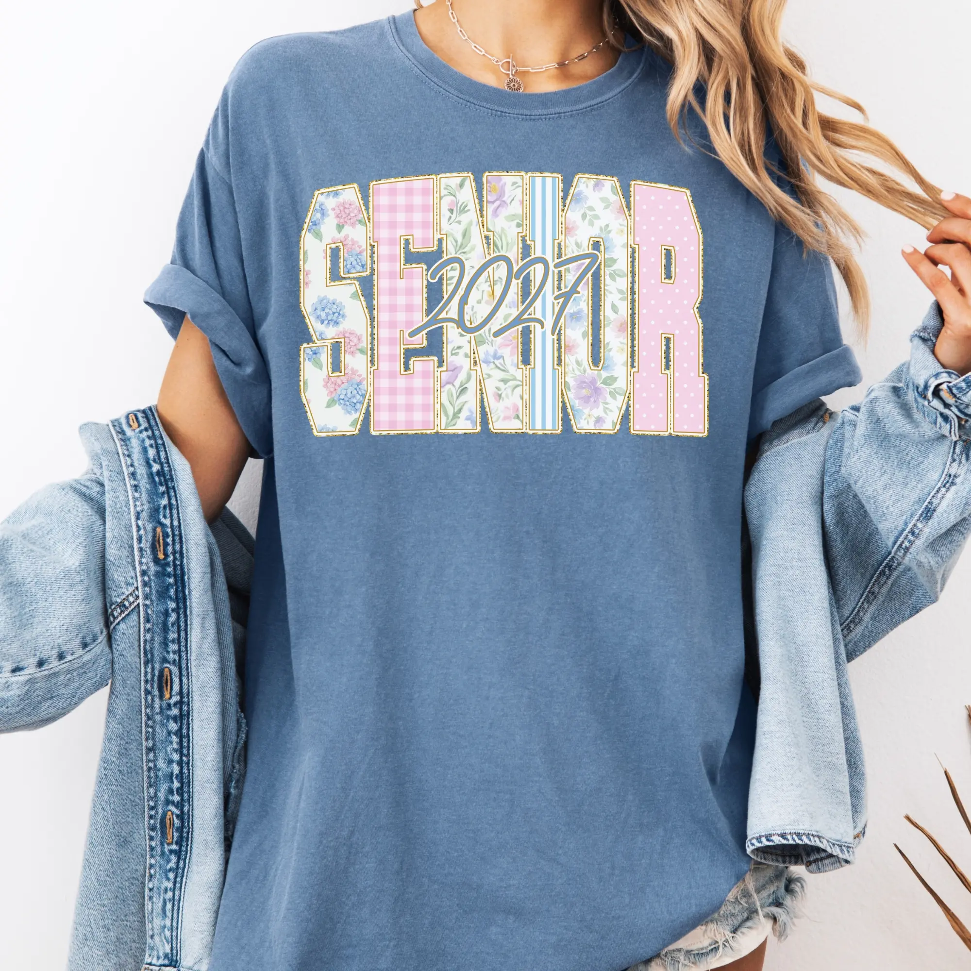 Senior 2027 Girls Shirt, Floral Grandmillennial High School Senior Tee, Graduation Gift, Class of 2027
