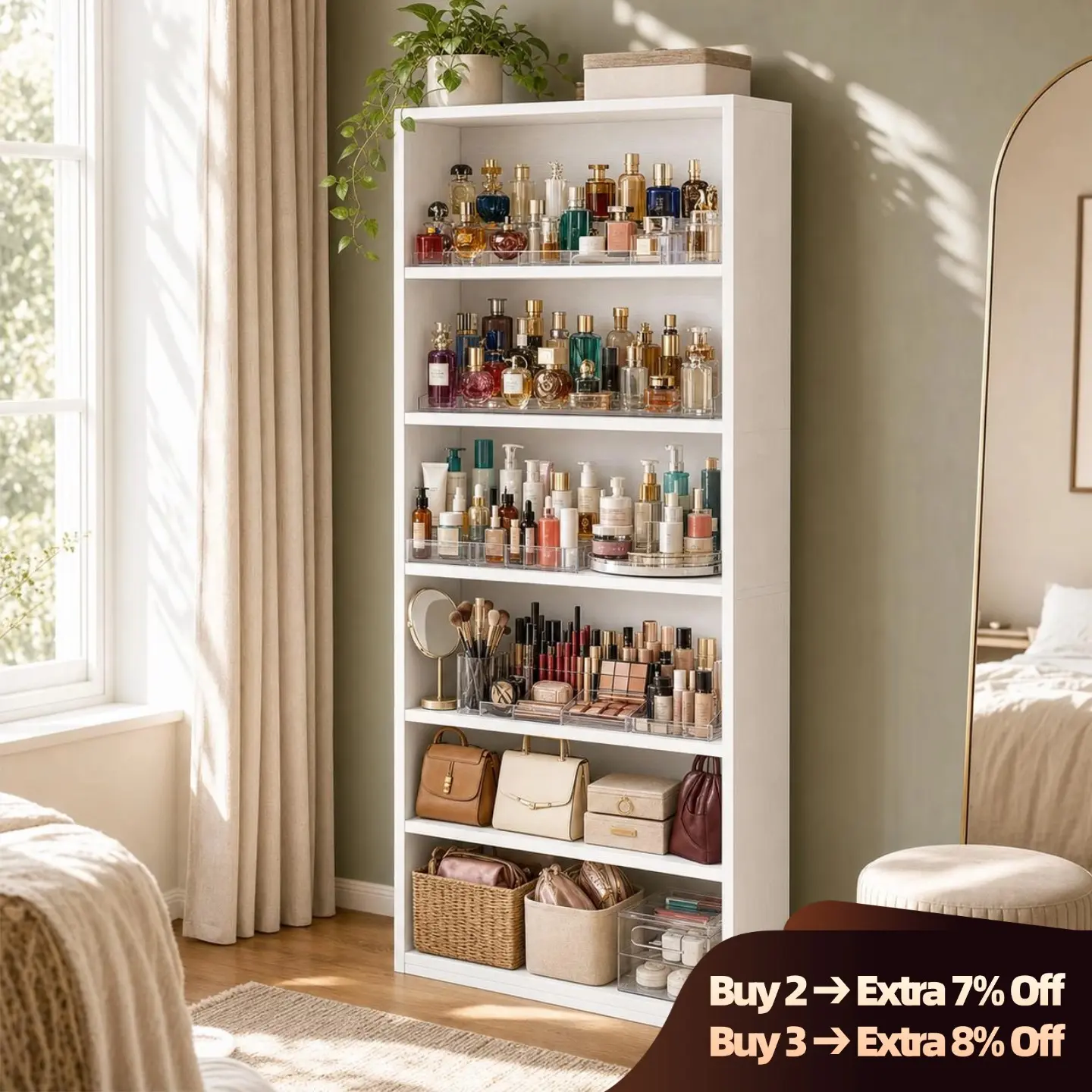 IRONCK 6-Tier Rustic Freestanding Bookcase - 63 in Tall Slim MDF Board Shelving Unit, 23.62" W Footprint, 22lb Capacity, Vertical Storage Rack Living Room Furniture for Home Small Spaces, Books Holder