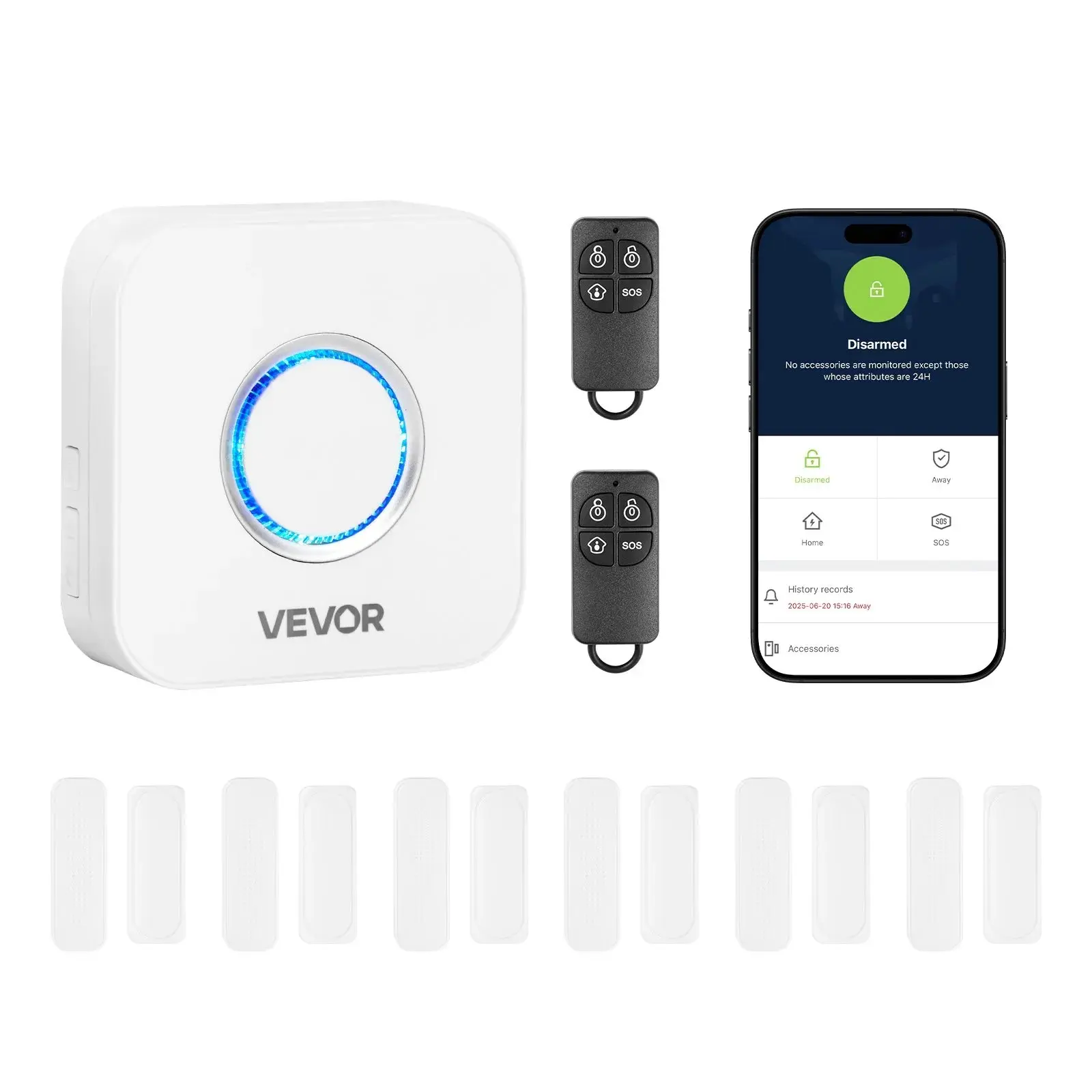VEVOR 12V DC Wireless Smart Doorbell Home Security System - 656ft Range, 1 Receiver, 6 APP-Connected Open Contact Sensors, Alexa-Compatible, Over 1 Year Battery, DC Power Supply, Arm/Disarm, Easy to Use, Door/Window Alert (Father's Day Gift)