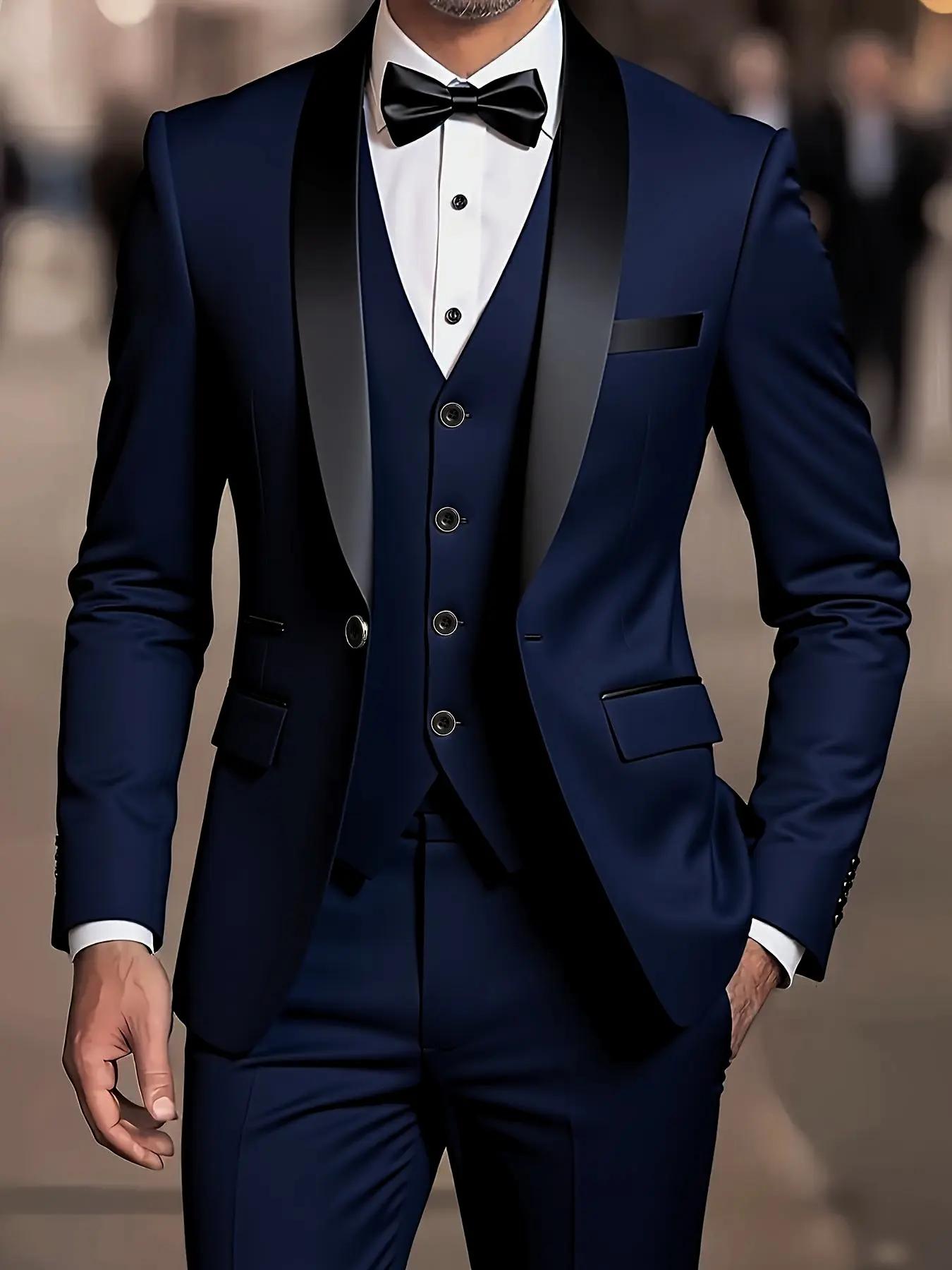 High-quality Men's Business Classic Tuxedo Suit, Blazer Long Sleeve & Vest & Suit Pants Matching Set, Fashionable and Formal Wear for Work, Parties and Wedding, Male Professional 3-Piece Suit Workwear